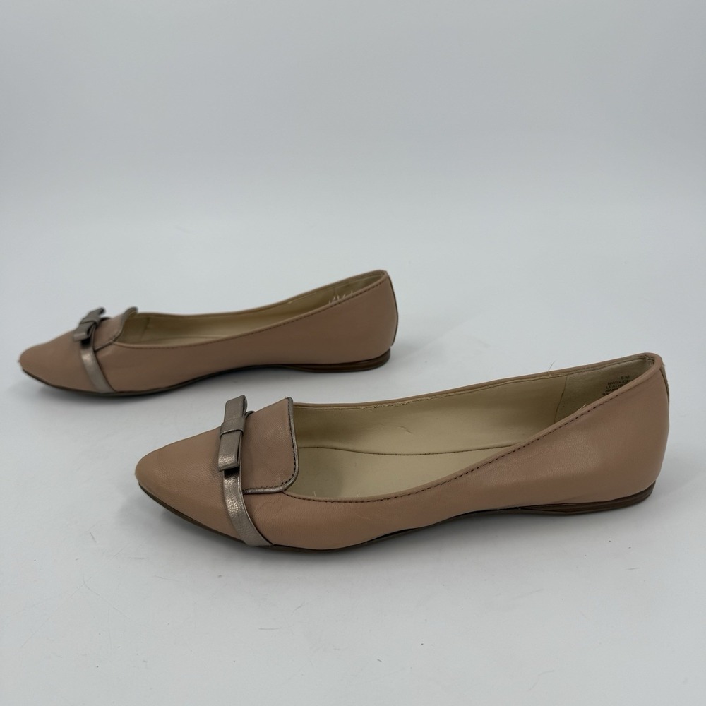 Nine West Women's 8 Nude Blush Pointed Toe Bow Ballet Flats Dress Shoes